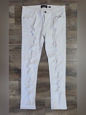 White Distressed Skinny Jeans - Women's Stretch